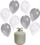 30x Helium ballonnen 27 cm wit/zilver + helium tank/cilinder - Bruiloft - Trouwen - Huwelijk -Thema versiering