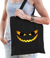Halloween Duivel gezicht halloween katoenen trick or treat tas/ snoep tas zwart - bedrukte tas / halloween / outfit