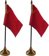2x stuks sovjet Unie USSR tafelvlaggetje 10 x 15 cm met standaard - Landen vlaggen feestartikelen/decoraties