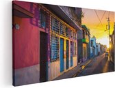 Artaza Canvas Schilderij Cuba Kleurrijke Huisjes bij Zonsondergang - 100x50 - Groot - Foto Op Canvas - Canvas Print