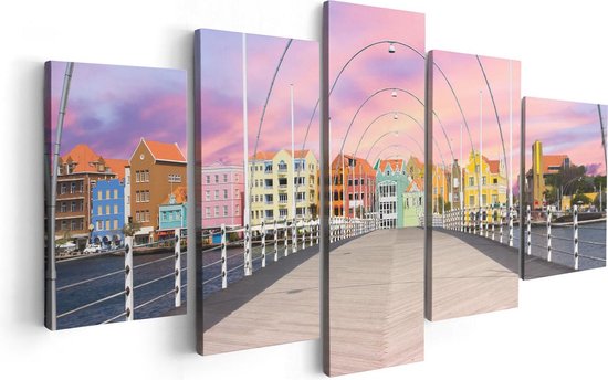 Artaza Canvas Schilderij Vijfluik Willemstad Gekleurde Huisjes in Curaçao  - 100x50 - Foto Op Canvas - Canvas Print