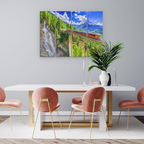 Artaza - Toile Peinture Quadriptyque - Train sur un Pont à une Cascade en Suisse - 80x60 - Photo sur Toile - Impression sur Toile