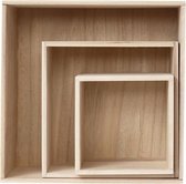 houten voorraaddozen vierkant 15/21/28 cm blank 3 stuks