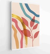 Canvas schilderij - Botanical wall art vector set. Golden foliage line art drawing with abstract shape 2 -    – 1897757353 - 50*40 Vertical