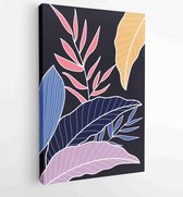 Canvas schilderij - Earth tone background foliage line art drawing with abstract shape and watercolor 1 -    – 1919347667 - 40-30 Vertical