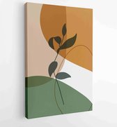 Canvas schilderij - Green and earth tone background foliage line art drawing with abstract shape and watercolor 3 -    – 1922511899 - 50*40 Vertical