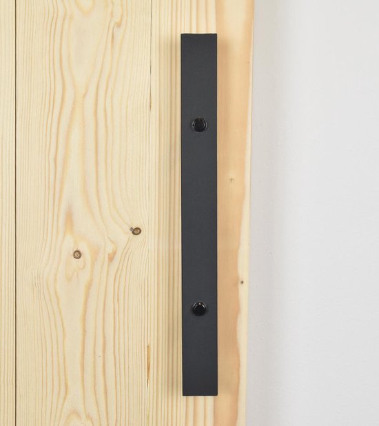Zwarte XL stalen deurgreep, 400 mm lang, met ronde zwarte handgrepen aan beide zijden.