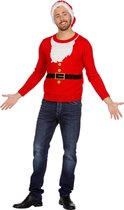 Wilbers & Wilbers - Foute Kersttruien - Kersttrui Rood Santa Met Baard Op Trui - rood - Small - Kerst - Verkleedkleding