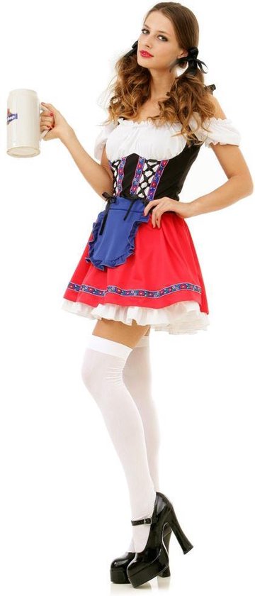 Partyxclusive Dirndl Stein Babe Dames Polyester Wit/rood Maat M