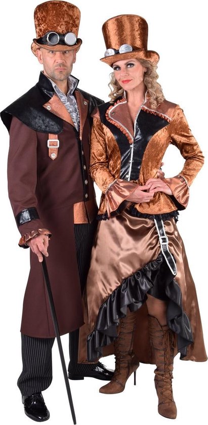 Stoer Steampunk kostuum voor heren - maat M -mantel in bruin, zwart en  brons +... | bol.com