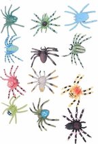 48x stuks gekleurde horror decoratie nep spin/spinnen 4 cm - Halloween/horror dieren spinnetjes decoratie/versiering