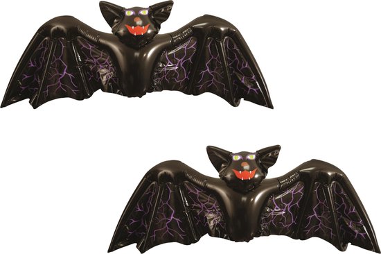 Set van 2x stuks opblaasbare horror griezel vleermuis zwart 130 cm - Grote nep vleermuizen - Halloween thema decoratie/accessoires