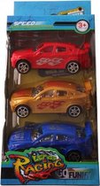 auto's Racing jongens 16 cm staal rood/goud/blauw 3 stuks