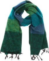 Brede 'yakwol' sjaal of omslagdoek Pina - groen/blauw gestreept