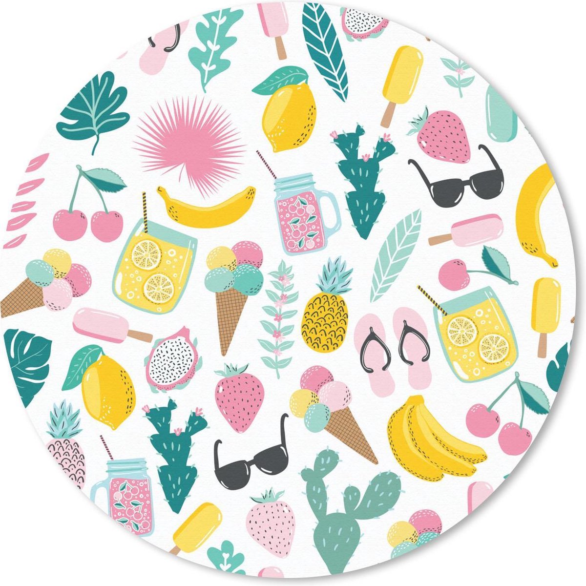 Muismat - Mousepad - Rond - Zomer - Elementen - Patroon - 20x20 cm - Ronde muismat