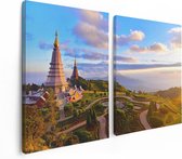 Artaza Canvas Schilderij Tweeluik Pagode Tempels in de Inthanon Berg in Thailand - 120x80 - Foto Op Canvas - Canvas Print
