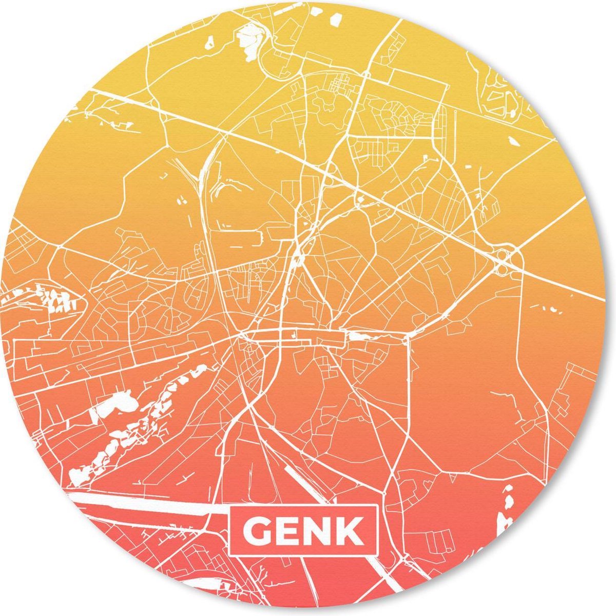Muismat rond 30x30 cm - Mousepad Stadskaart - Genk - België - Oranje - Ronde muismatten