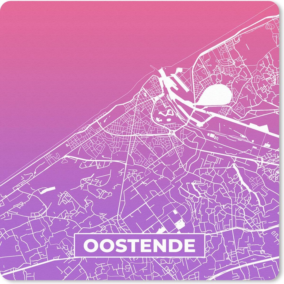 Muismat 30x30 cm - Mousepad Stadskaart - Oostende - Paars - België - Muismatten