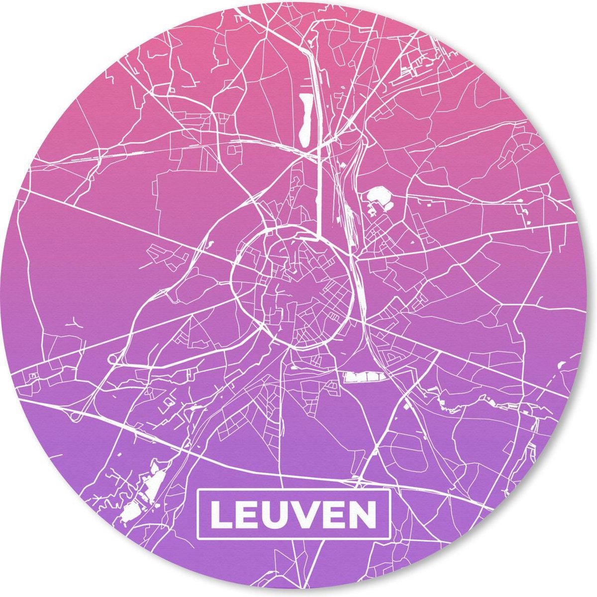 Muismat rond 30x30 cm - Mousepad Stadskaart - Leuven - België - Paars - Ronde muismatten