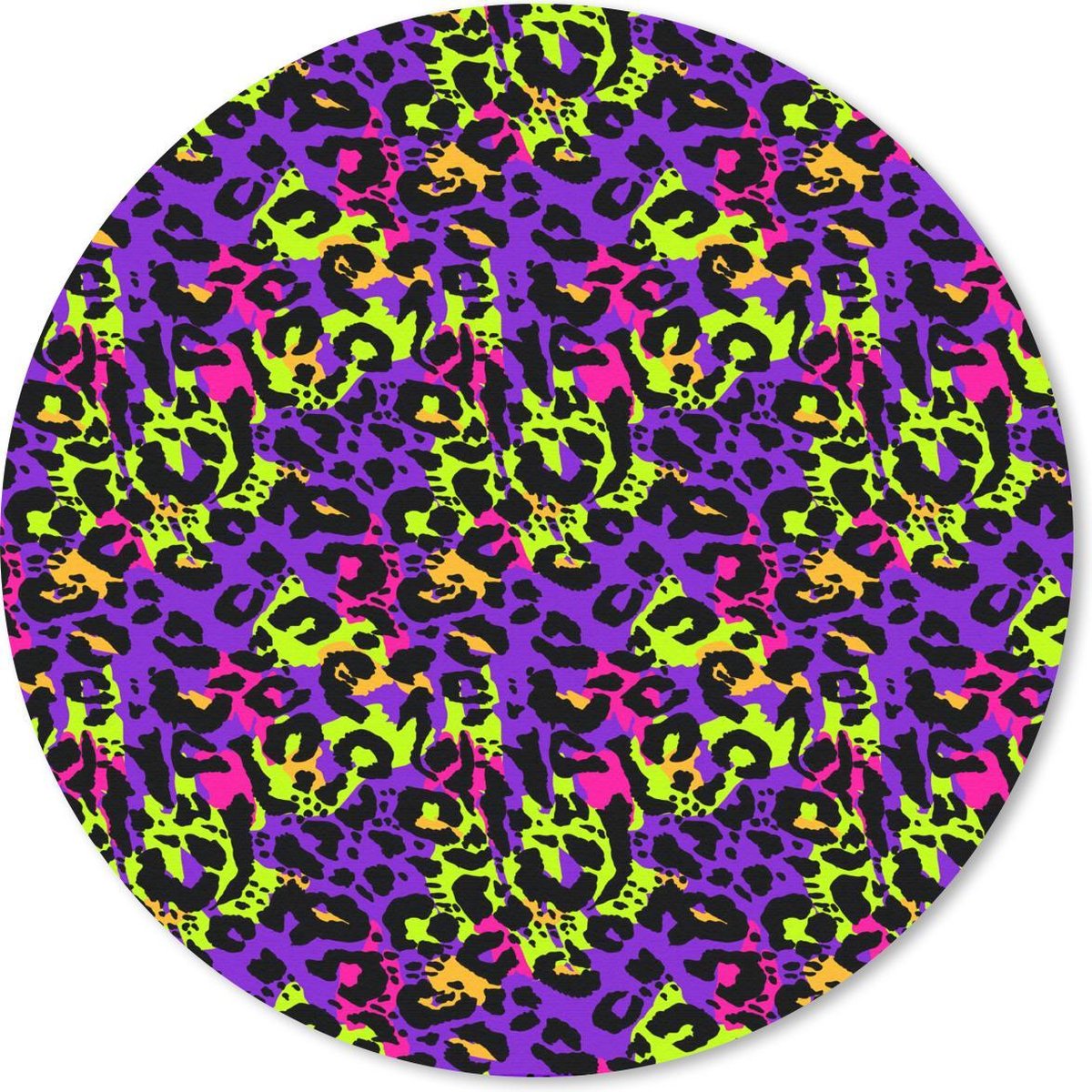 Muismat rond 50x50 cm - Mousepad Dierenprint - Neon - Paars - Geel - Ronde muismatten