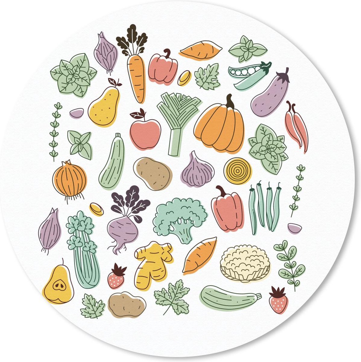 Muismat rond 20x20 cm - Mousepad Groente - Fruit - Minimalisme - Ronde muismatten