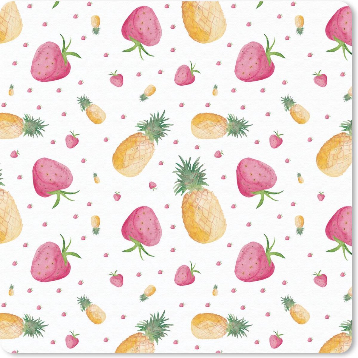 Muismat 30x30 cm - Mousepad Aardbeien - Ananassen - Waterverf - Sjablonen - Muismatten