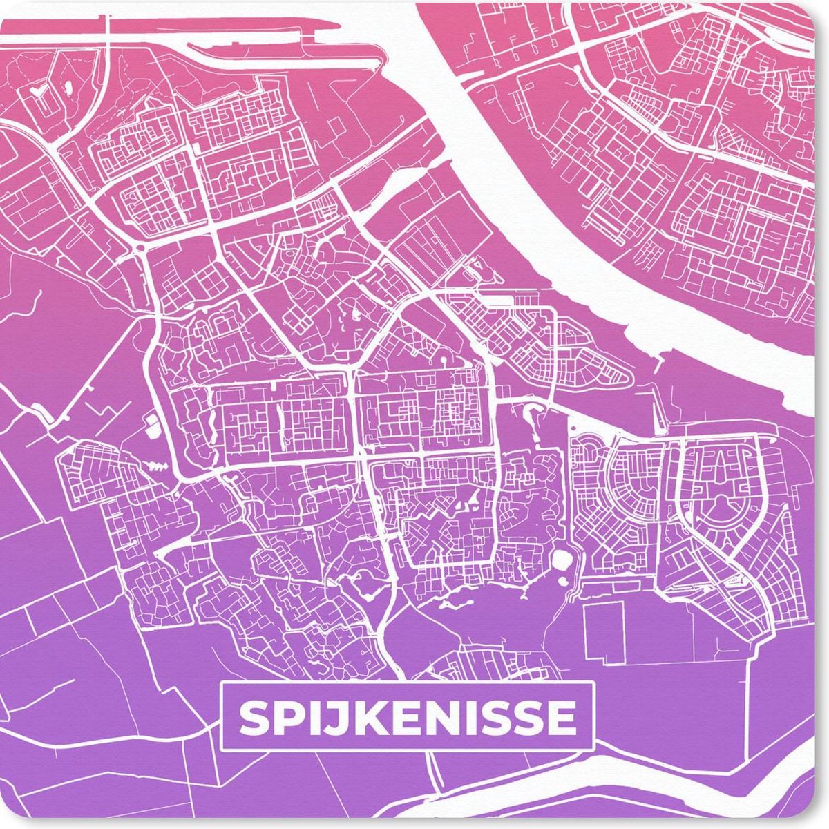 Muismat 30x30 cm - Mousepad Stadskaart - Spijkenisse - Paars - Roze - Muismatten