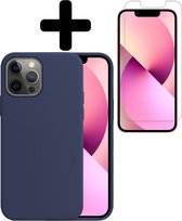 iPhone 13 Pro Hoesje Case Siliconen Met Screenprotector - iPhone 13 Pro Case Hoesje Hoes Met Screenprotector - Donker Blauw