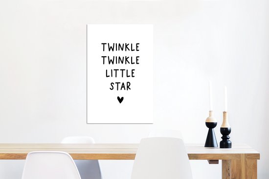 Décoration murale Métal - Peinture Aluminium Industriel - Citation anglaise "Twinkle twinkle little star" avec un coeur sur fond blanc - 60x90 cm - Dibond - Photo sur aluminium - Décoration murale industrielle - Pour le salon/chambre