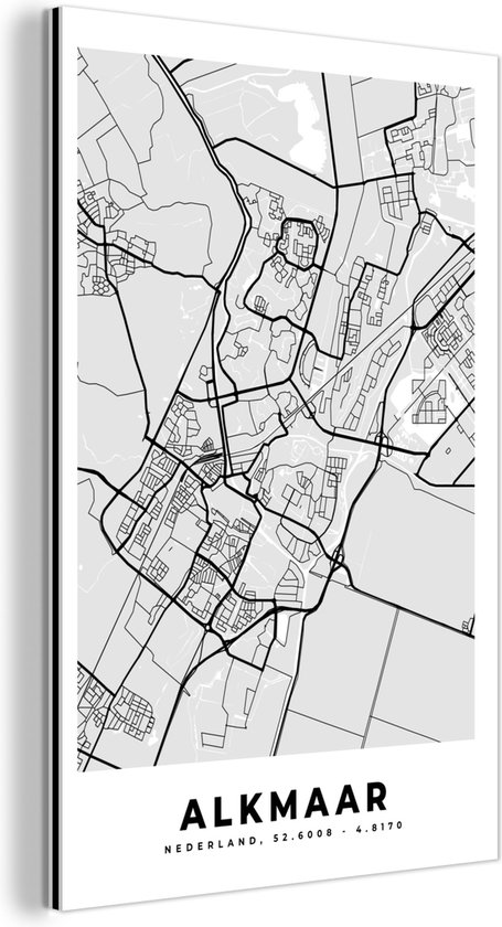 Wanddecoratie Metaal - Aluminium Schilderij Industrieel - Stadskaart - Alkmaar - Grijs - Wit - 60x90 cm - Dibond - Foto op aluminium - Industriële muurdecoratie - Voor de woonkamer/slaapkamer - Plattegrond