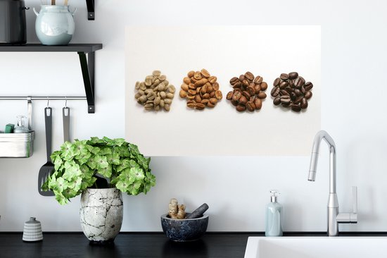 Sticker Muursticker Grain de café - Tas de grains de café aux tons marron sur fond blanc - 60x40 cm - Film adhésif autocollant - Sticker mural repositionnable
