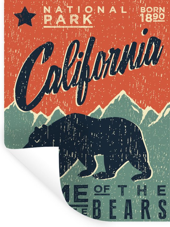 Sticker Muursticker Posters Vintage - Affiche Vintage California - 90x120 cm - Film adhésif autocollant - Sticker mural repositionnable