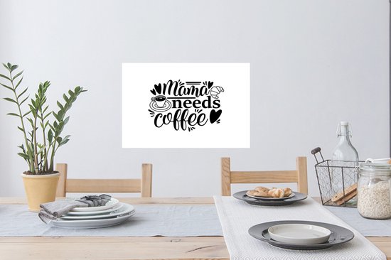 Sticker Muursticker Citations Café - Citation Maman a besoin de café fond blanc - 60x40 cm - film adhésif autocollant - sticker mural repositionnable