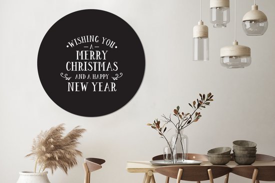 Citation de Noël Je vous souhaite un joyeux Noël sur fond noir Sticker papier peint cercle mural - ⌀ 120 cm - peinture ronde - cercle papier peint - cercle mural - cercle vivant - autocollant & coupe ronde