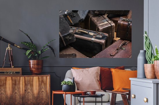 Sticker Muursticker Valise vintage - Valises Vintage - 120x80 cm - film adhésif autocollant - sticker mural repositionnable