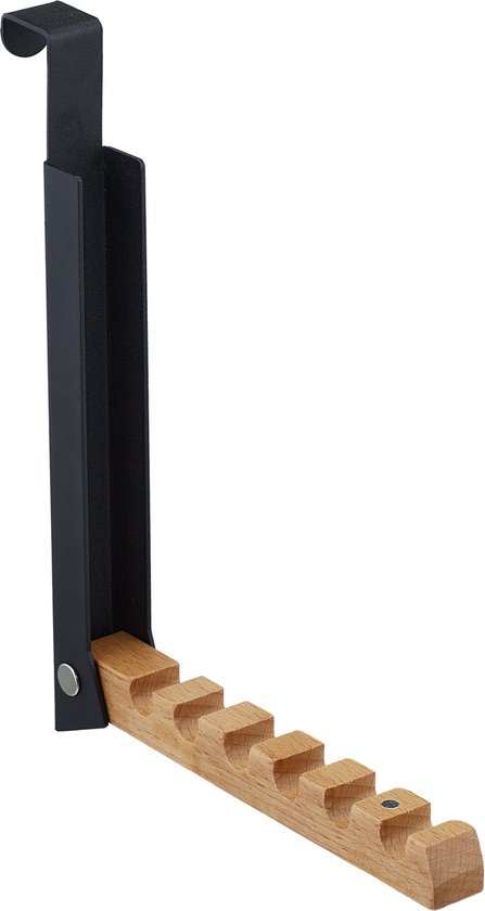 Relaxdays Inklapbare deurhaak - deurkapstok- modern - deurgarderobe - ijzer & hout - zwart