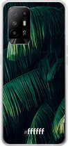 6F hoesje - geschikt voor OPPO A94 5G -  Transparant TPU Case - Palm Leaves Dark #ffffff