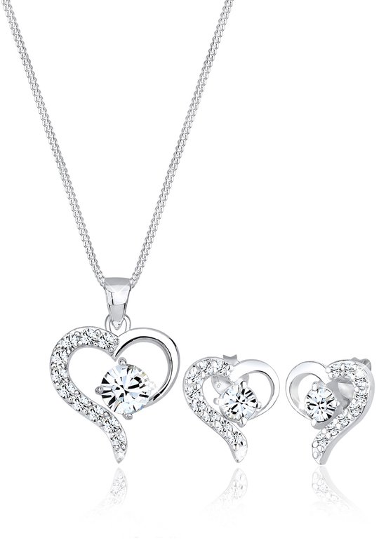 Elli Dames Sieraden Set Dames Hart Hanger Set Oorsteker met Kristallen in 925 Sterling Zilver