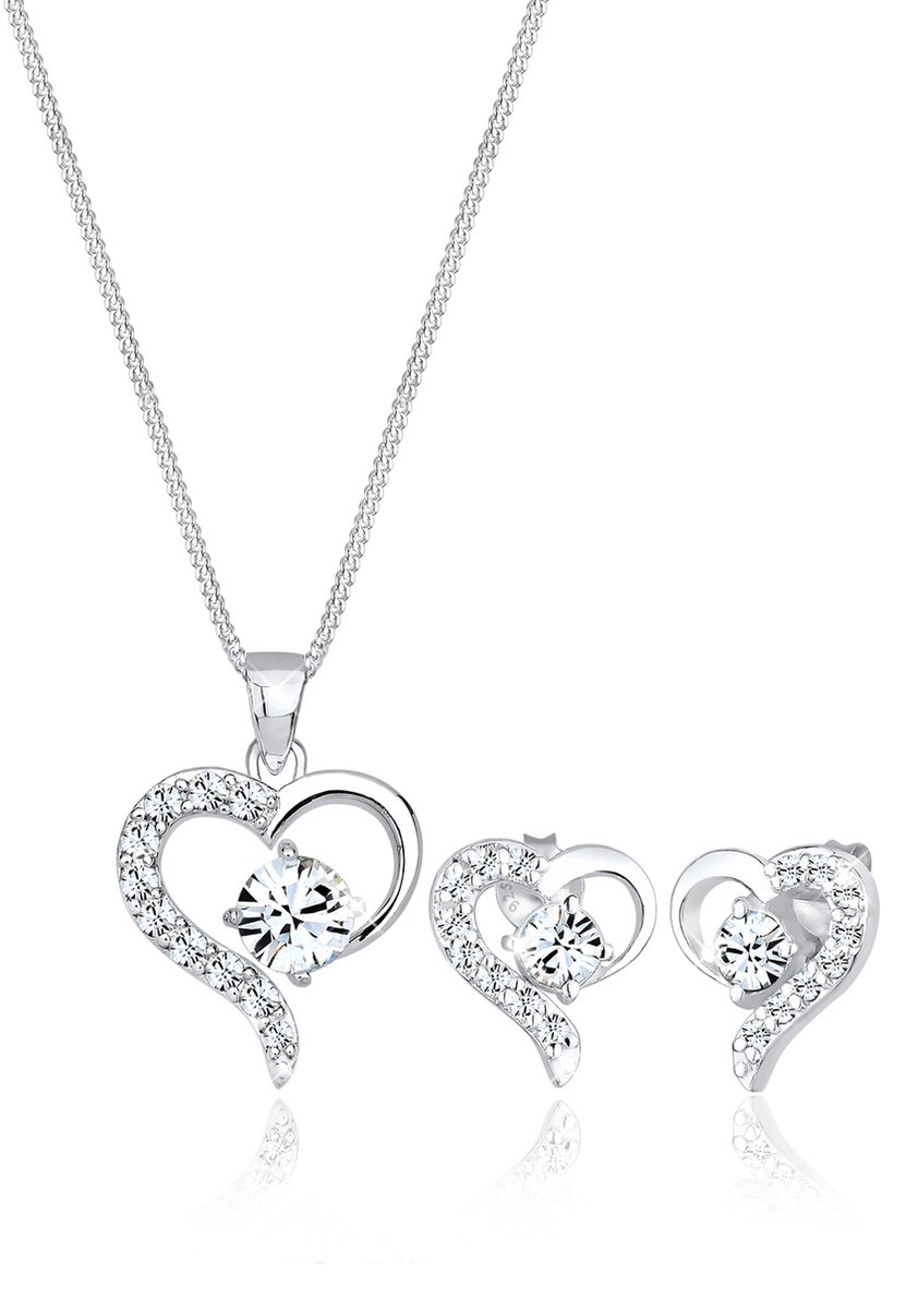 Elli - Sieraden Set - Dames hart hanger set oorstekers met kristallen in 925 sterling zilver - Dames