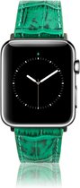 Geschikt voor Apple Watch Bandje - Croco Groen Leer - Series 1/2/3/4/5/6/7/SE - 42/44/45mm - Space Grey Connectors - Oblac®