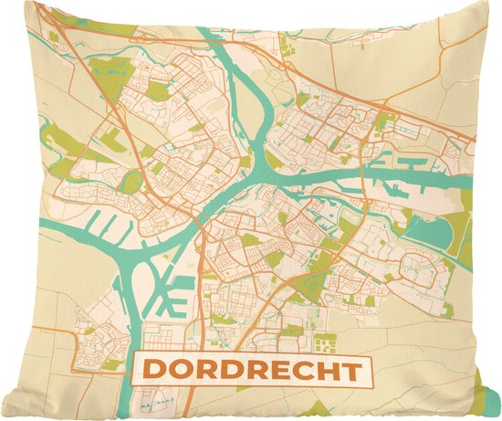 Sierkussen - Kaart Dordrecht Vintage - Multicolor - 45 Cm X 45 Cm