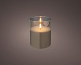 LED kaars cedar bruin met rook grijs glas en vlam effect - 10 x 12,5cm - voor binnen