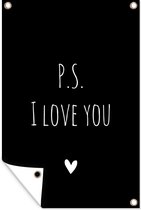 Posters de jardin en dehors de la citation anglaise PS je t'aime avec un coeur sur fond noir - 60x90 cm - toile de jardin