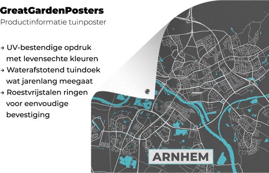 Carte sur toile jardin - Arnhem - Grijs - Blauw - 100x100 cm - Plan de la ville.