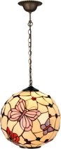 Hanglamp Tiffany Ø 30*30 cm E27/max 1*60W Creme, Roze Metaal, Glas Rond vlinder Hanglamp Eettafel Hanglampen Eetkamer Glas in Lood