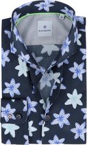 Blue Industry - Overhemd Bloemen Donkerblauw - 44 - Heren - Slim-fit