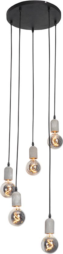 QAZQA pedra - Industriele Hanglamp eettafel - 5 lichts - Ø 35 cm - Zwart - Industrieel - Woonkamer | Slaapkamer | Keuken