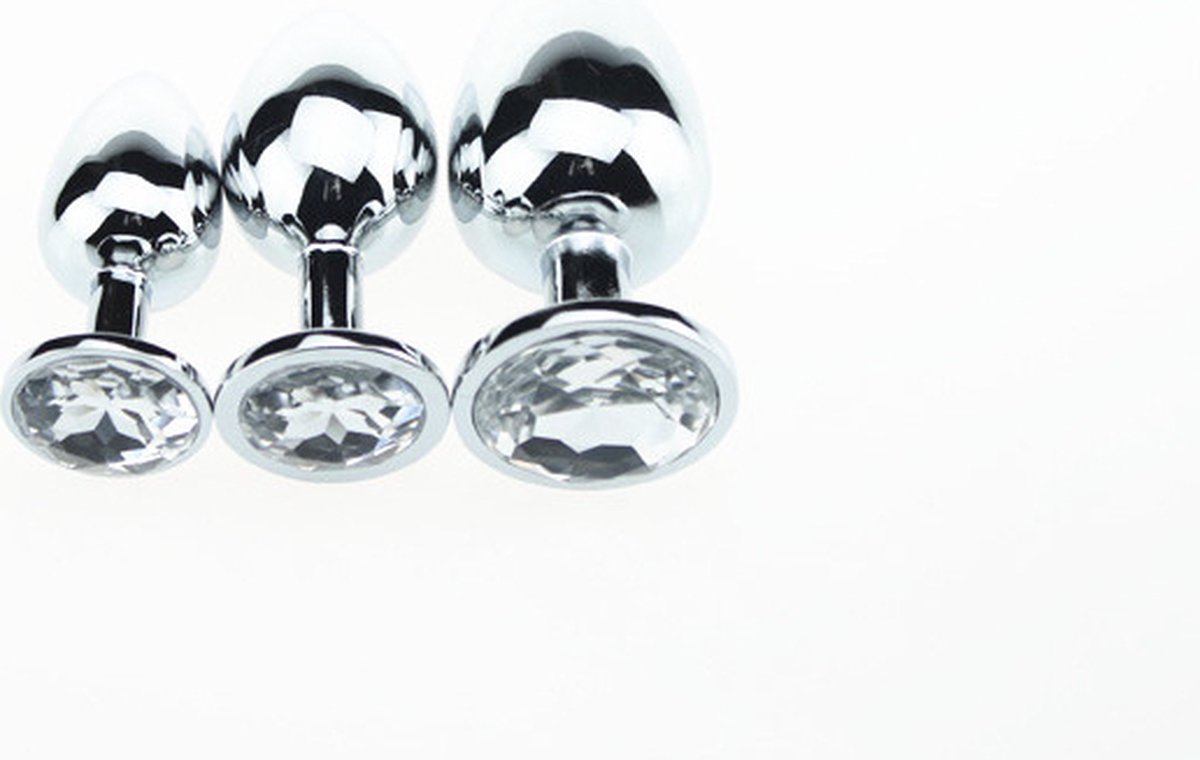 Goedkoopste Butt plug aluminium met transparant kristal - large