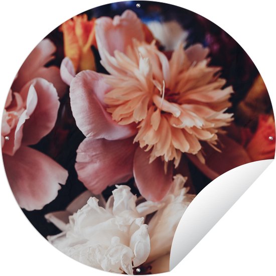 Cercle de jardin Bouquet de pivoines - 60x60 cm - Affiche de jardin ronde - Extérieur