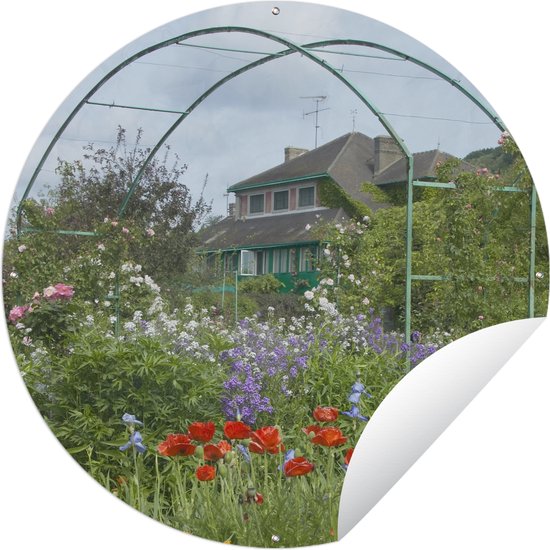 Tuincirkel Huis van Monet met kleurrijke bloemen in de tuin in het Franse Giverny - 120x120 cm - Ronde Tuinposter - Buiten XXL / Groot formaat!